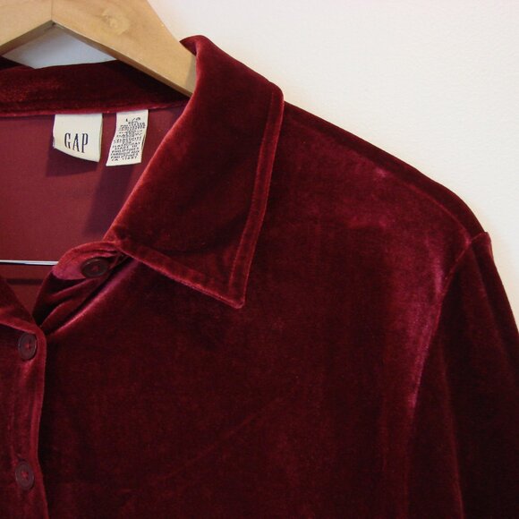 Gap Velvet Shirt Button Up Holiday Party Burgundy Wine Loose Size Large - Picture 6 of 12